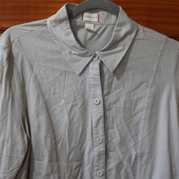Thyme x 2 Button Down Shirt Top Blouse 100% Cotton Medium - Picture 4 of 9